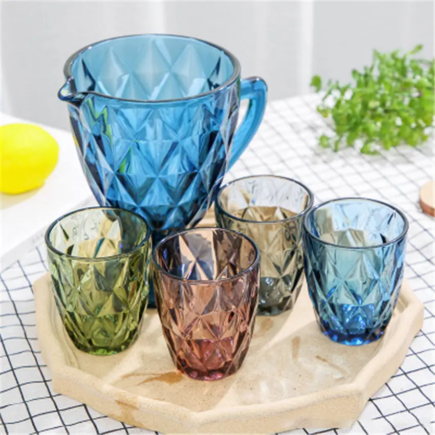 

Colorful Glass Embossed Wine Cup Retro Heat Resistant Water Cup Creative Wine Glasses Whiskey Tea Straight Drink Mug for Party