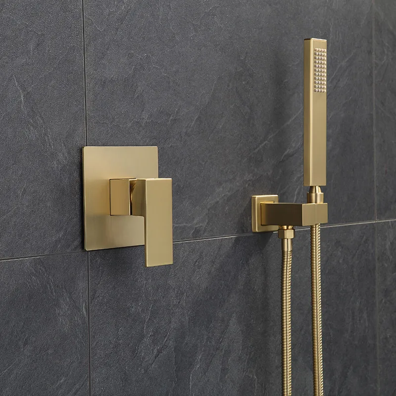 

2021 Bathroom Shower Set In Wall Brushed Gold Shower Mixer, Cold and Hot Total Brass Bathand Shower MixerTapBrassBathroomFaucet