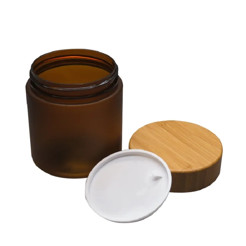 

10pcs Cosmetic Plastic Jar PET 250g 250ml Matte Frosted Amber Refillable Bottle Bamboo Wood Lid Empty Cream Pots Containers