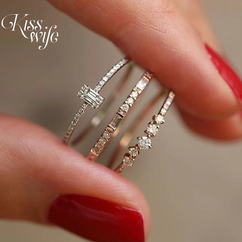 KISSWIFE 3 шт./компл. набор кристальных колец для женщин пар золотого цвета женские