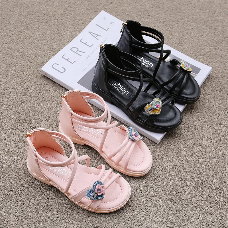 Sandalias para ni&ntilde;os y ni&ntilde;as, zapatos de gladiador con cremallera, transpirables, de princesa, para fiesta, a la moda, planos, para playa-4