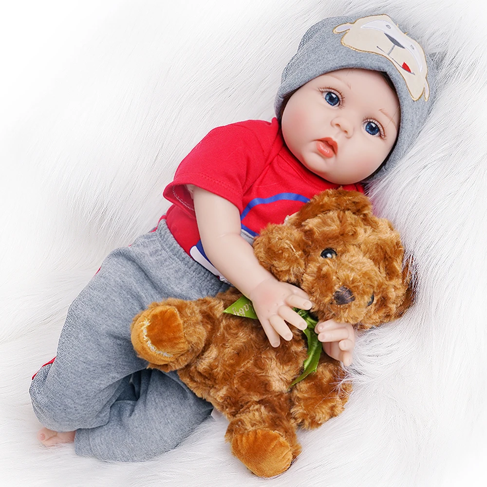 55 см Reborn Baby Doll мальчик новорожденный игрушка подарок силиконовый винил красный наряд с игрушкой медведь