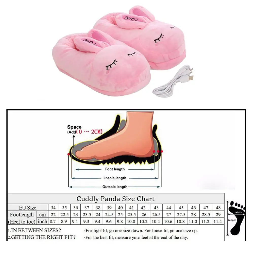 

1 Pair Plush Heating Slipper Electric Heating Foot Warmer USB Charging Removable Washable Warm Shoes Christmas Gift For Women
