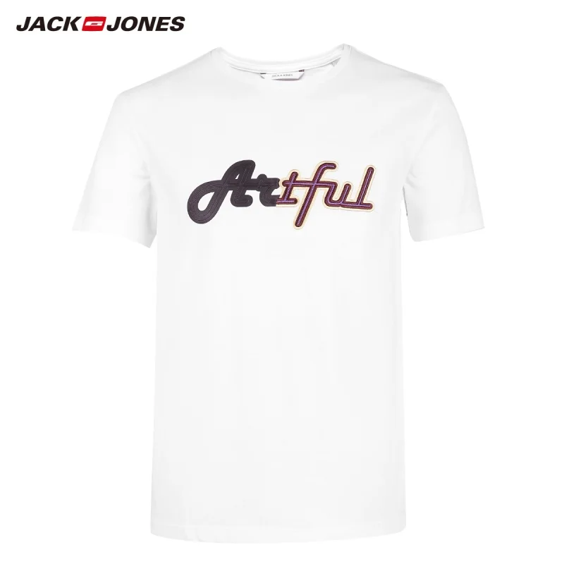 Мужская футболка JackJones 100% хлопок с буквенным принтом вышивкой прямой крой