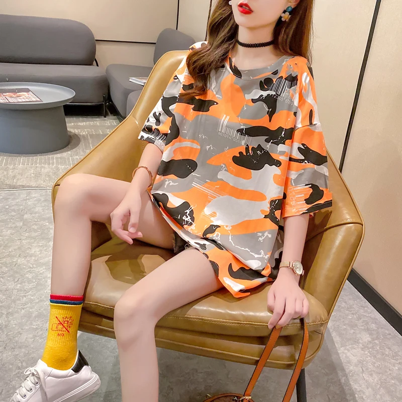 

Stylish Contrast Color Patchwork T-shirts Women Short-sleeved O-Neck T-shirt 2021 Fashion Female Casual Loose Tops Streetwear