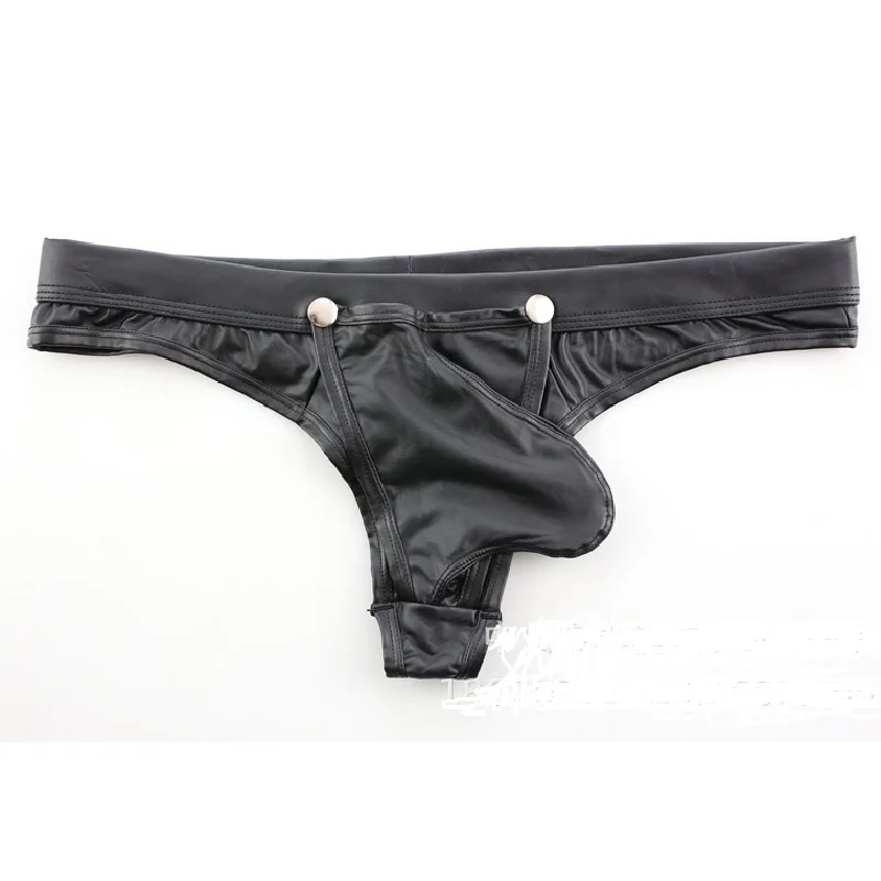 

Men T Crotch Tanga Briefs Gay Underwear Bag U Convex Jockstrap Faux Leather Nightclub Hollow Out Slips Hombre Gay Undershorts