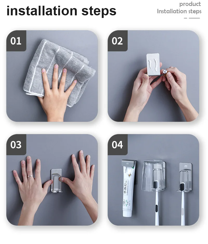 

Punch Free Self-Adhesive Organizer Toothbrush Holder Stainless Steel Bathroom Accessories Toothpaste Hook Wall Mount Bao