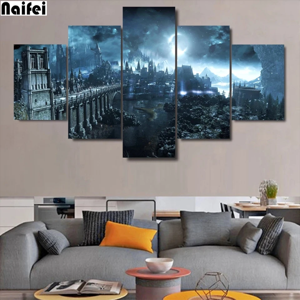 

Diy Diamond Painting 5 Pcs Dark Soul Castle Wall Art Full Square Drill Cross Stitch Embroidery Landscape Rhinestone Mosaic Decor