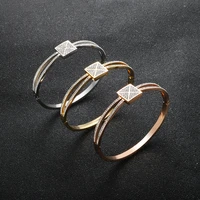 luxury hollow cross square cz crystal bangles for women men high quality fashion stainless steel golden bracelets jewelry gifts
