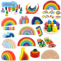 montessori diy 3d wooden toy rainbow building blocks stacking game balancing jigsaw toy educational toys for children kid gifts