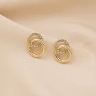 2021 корейские простые двойные круглые золотистые металлические висячие серьги разразы для женщин модные маленькие серьги Ювелирные изделия Подарки