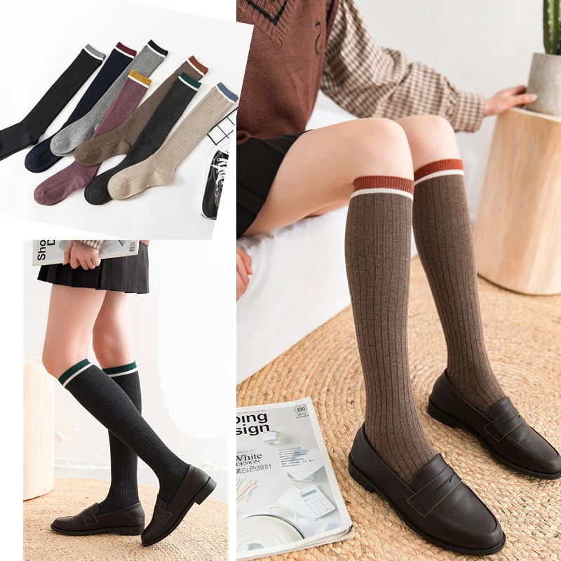 Хлопковые ретро дикие женские чулки 19 осень зима новые полосатые модные тонкие