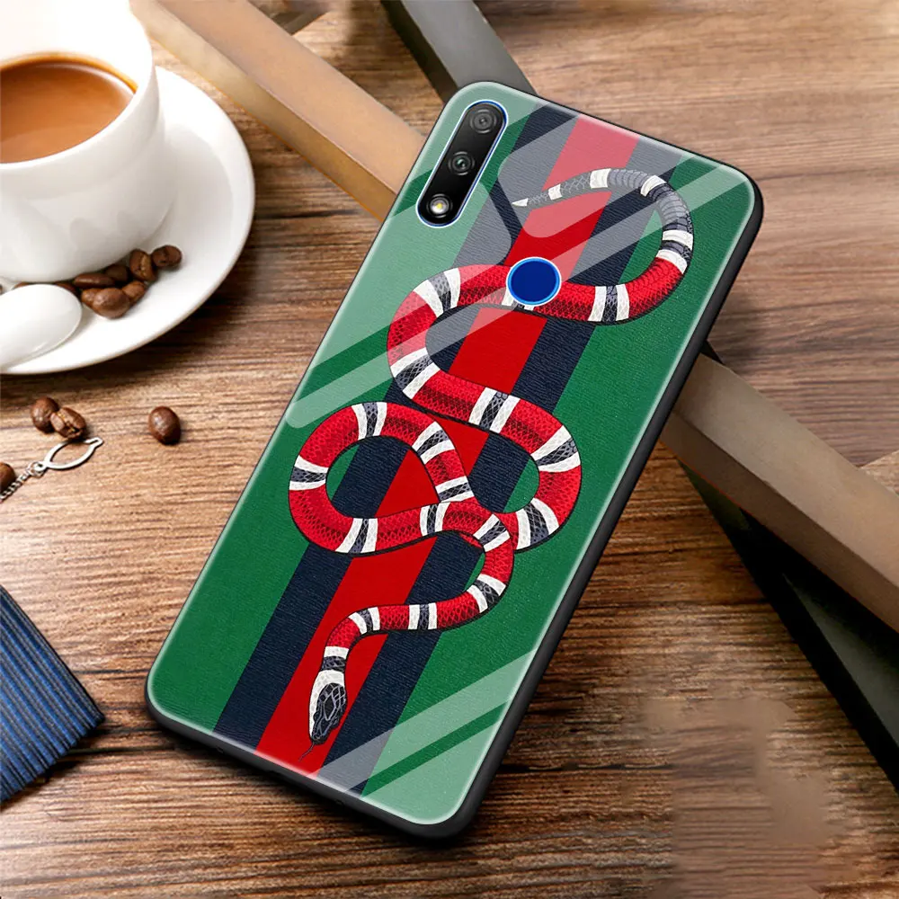 

Luxury Snake Phone Case Cover for Honor 8X 9X Pro 10 20 30 Lite Plus Luxury Tempered Glass Soft Edge Shell Funda Coque