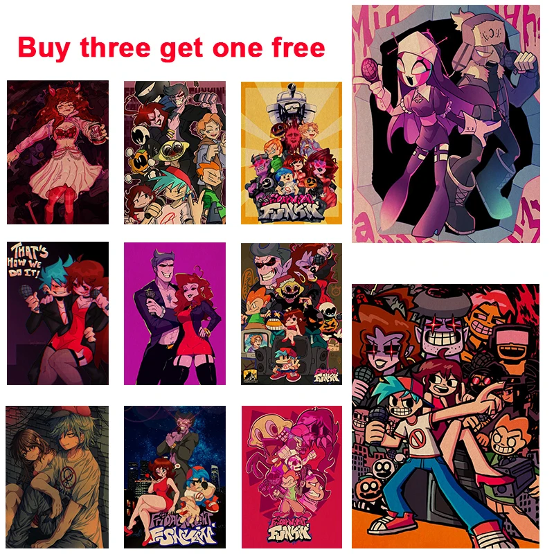 

Hot Sale Kraft Paper Poster Game Friday Night Alternative Funkin Retro Poster Wall Sticker Cafe Living Room Decoration Poster