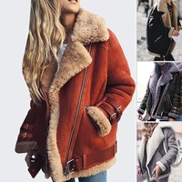 faux shearling sheepskin coats women suede leather jackets women autumn winter lambs wool short motorcycle coats windbreaker