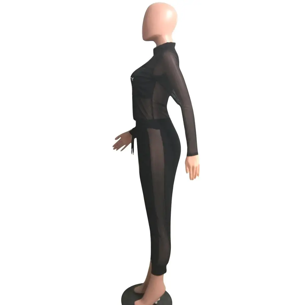 Женский спортивный костюм из двух предметов повседневная Сетчатая футболка с