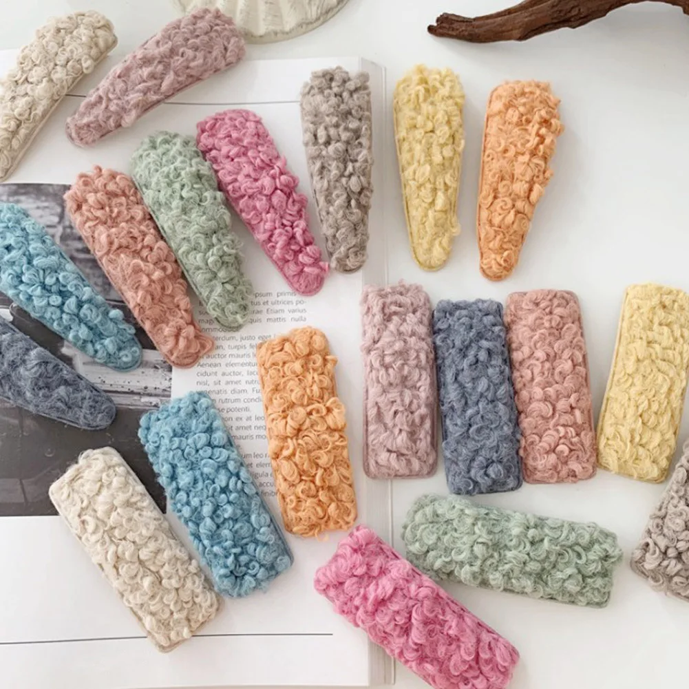 Красочные зажимы для волос женщин мех шерсть капля завиток пушистый плюш полые