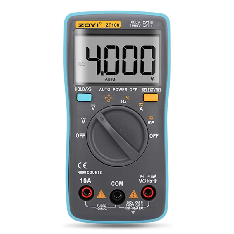 ZT100 Цифровой мультиметр 4000 отсчетов задний светильник AC/DC Напряжение Амперметр Ом 9,999 МГц Частота Диод Мини карманный вольтметр