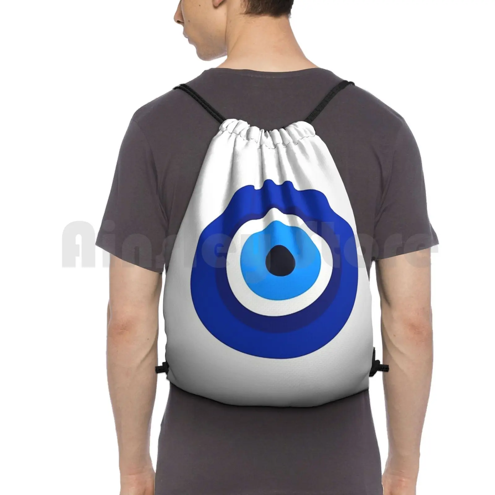 

Evil Eye Symbol Backpack Drawstring Bag Riding Climbing Gym Bag Evil Eye Symbol Fashion New York Pattern London Paris France