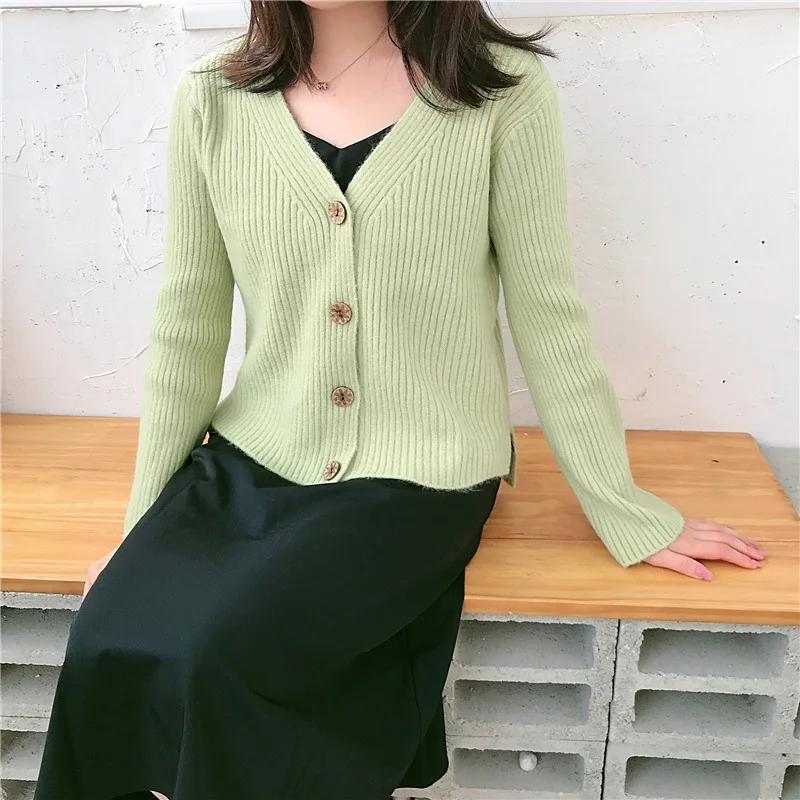 Knitted Sweater Coat Long Sleeve Casual V-Neck solid color green Cardigans womens ugly christmas sweater winter dresses women |