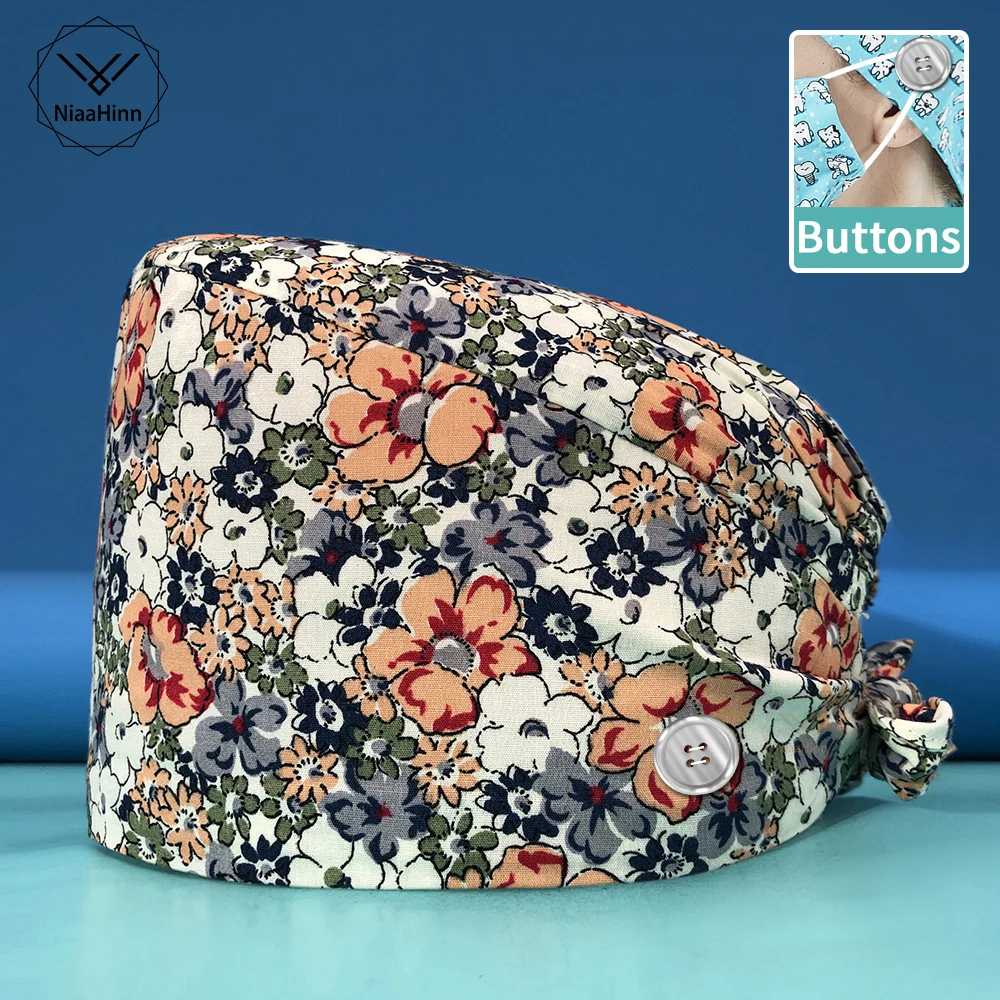 

Adjustable Scrub pet shop Breathable work cap dust hat beauty cap scrub new Baotou hat nursing print Unisex wholesale Cotton hat