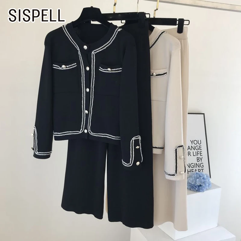 

SISPELL Patchwork Colorblock Two Piece Set For Female O Neck Long Sleeve Coat With High Waist Trousers Women's Suits Fashion New