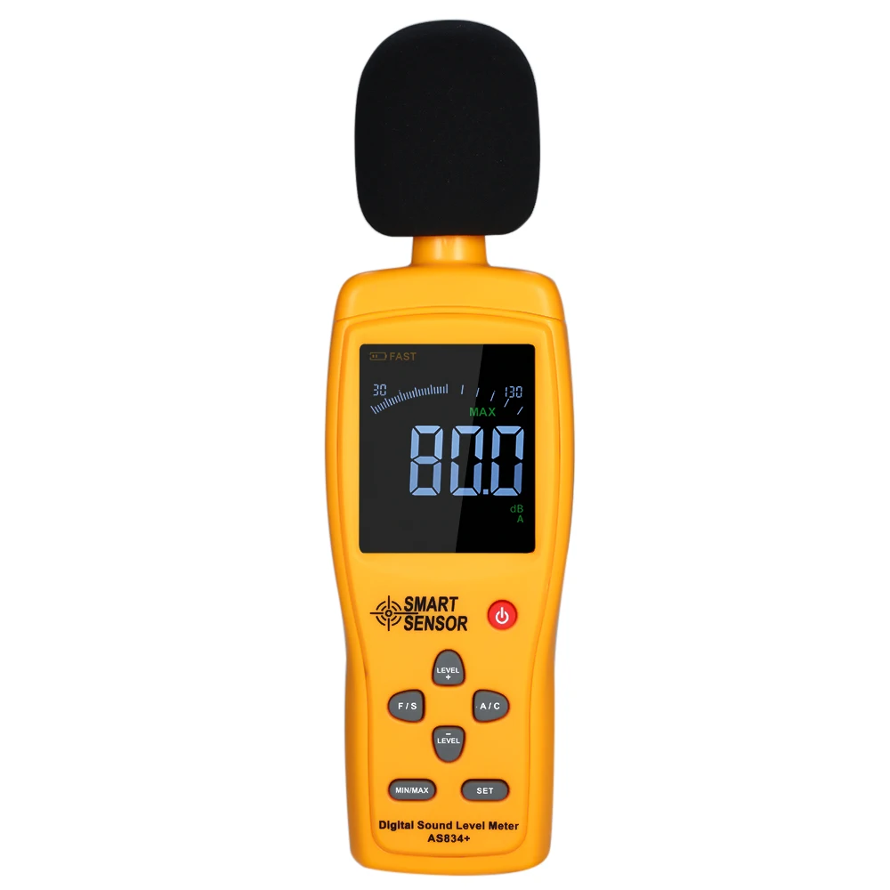 

Умный датчик AS834 + цифровой измеритель уровня звука с ЖК-дисплеем 30-130 дБ, шумомер, прибор для измерения громкости, тестер мониторинга децибел