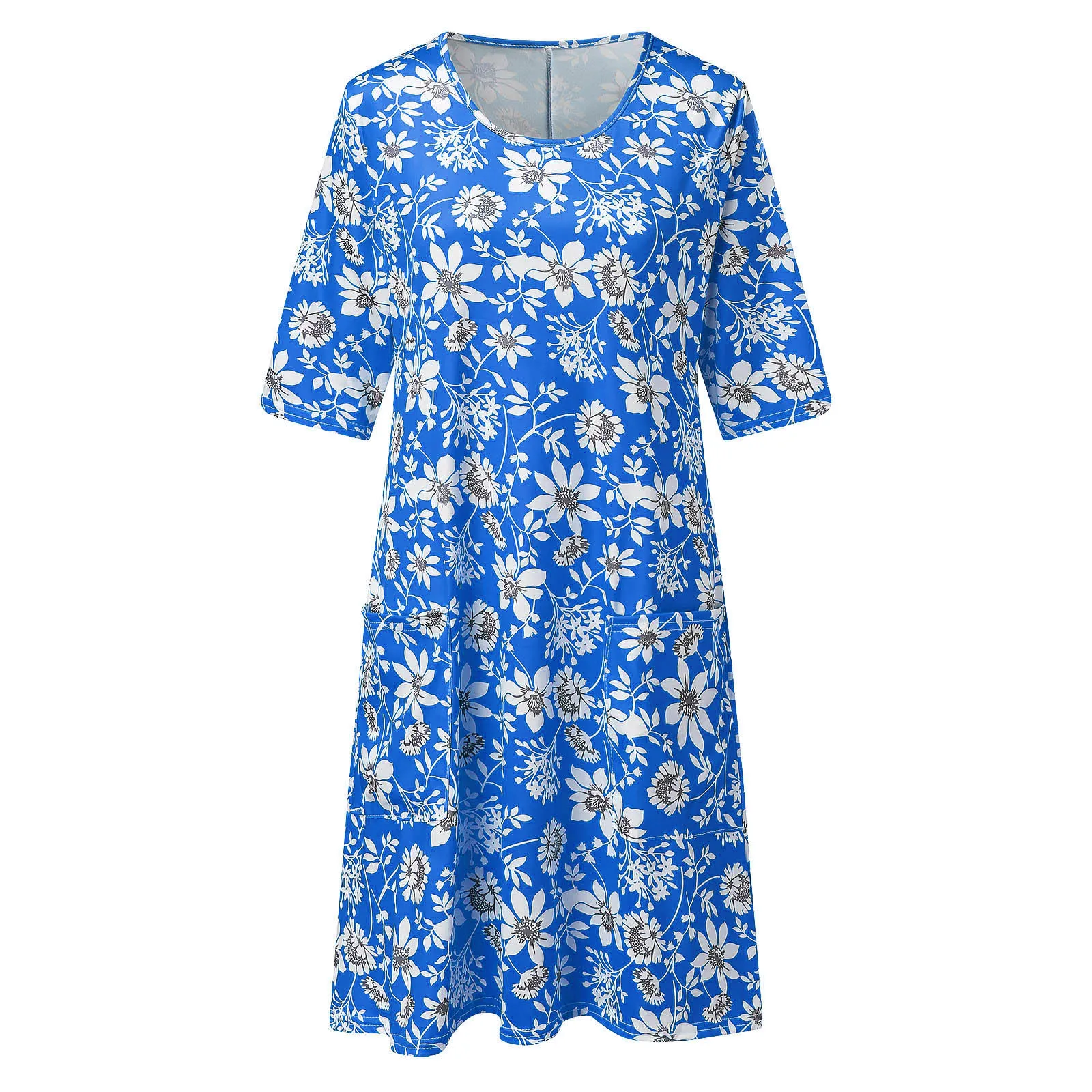 

40# Floral Pocket Dress Summer Bohemian Dress Women Half Sleeve O Neck Vintage Summer Dress 2021 Wrap Hip Mini Dresses Vestidos