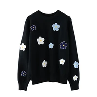 2021 autumn winter women pullover korean floral emobroidery pullover sweater high quality women elegant o neck knitted tops