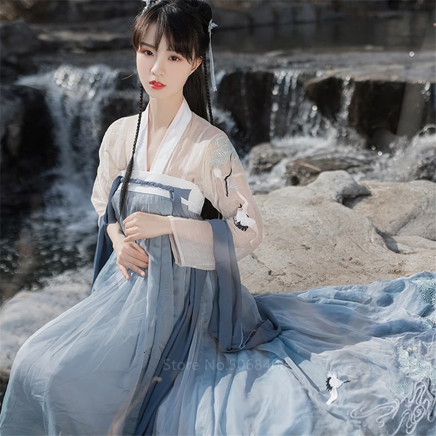 

11Colors Vintage Women Hanfu Dress Square Collar Tang Suit Set Fairy Girls Ancient Elegant Wedding Dress Stage Performance