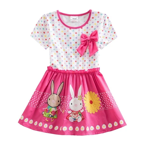 Платье с длинными рукавами для девочек; сезон весна-осень; vestidos Infantil; платье для девочек с вышитым кроликом; Детские платья для девочек; LH4829 - Цвет: SH4829 fushica