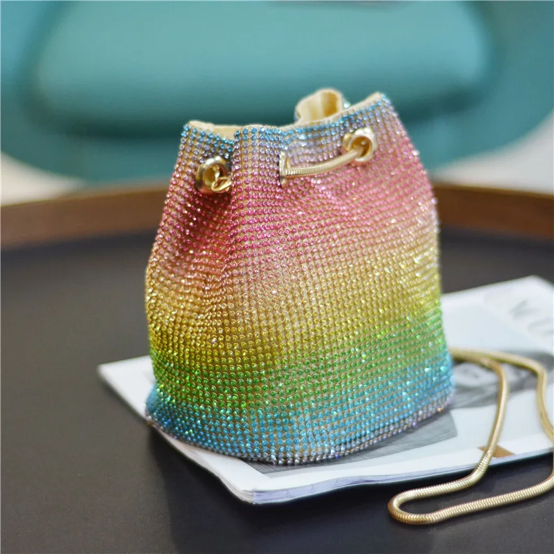 

Colorfull Diamond Luxury Rhinestone Bucket Handbag Women Bling Flash Crossbody Shoulder Bag Ladies Totes Underarm Messenger Bag