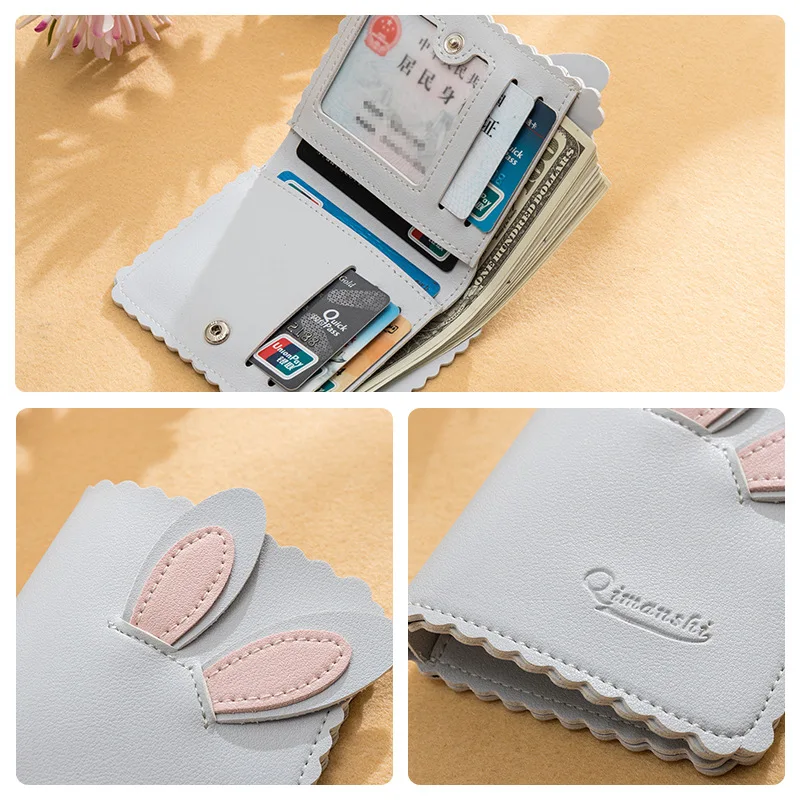 

New rabbit ear wallet ladies short wallet student cute coin purse multi-function card holder wallet female wallet Christmas gift