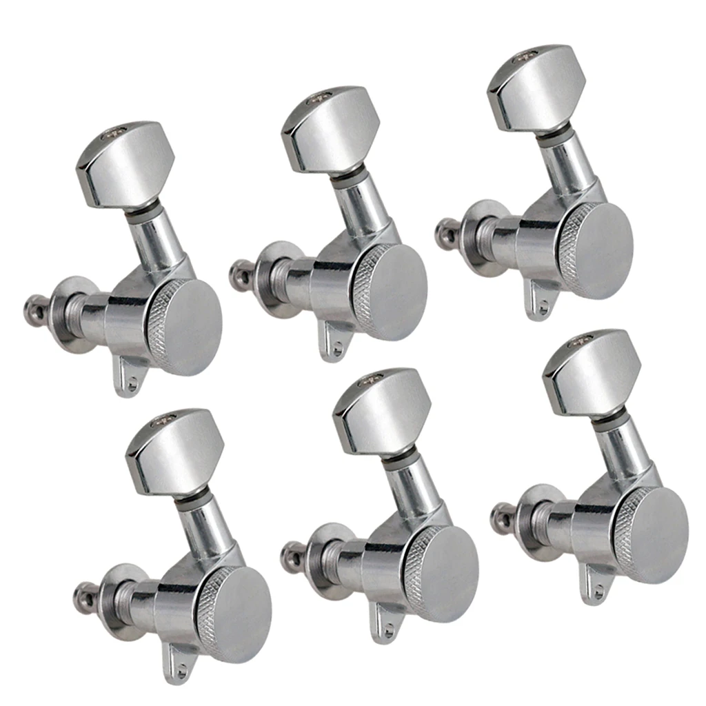 6 Pieces Guitar String Tuning Peg Tuner Machine Heads Knobs - Locking Set for Electric -Silver (6 Left ) | Спорт и развлечения