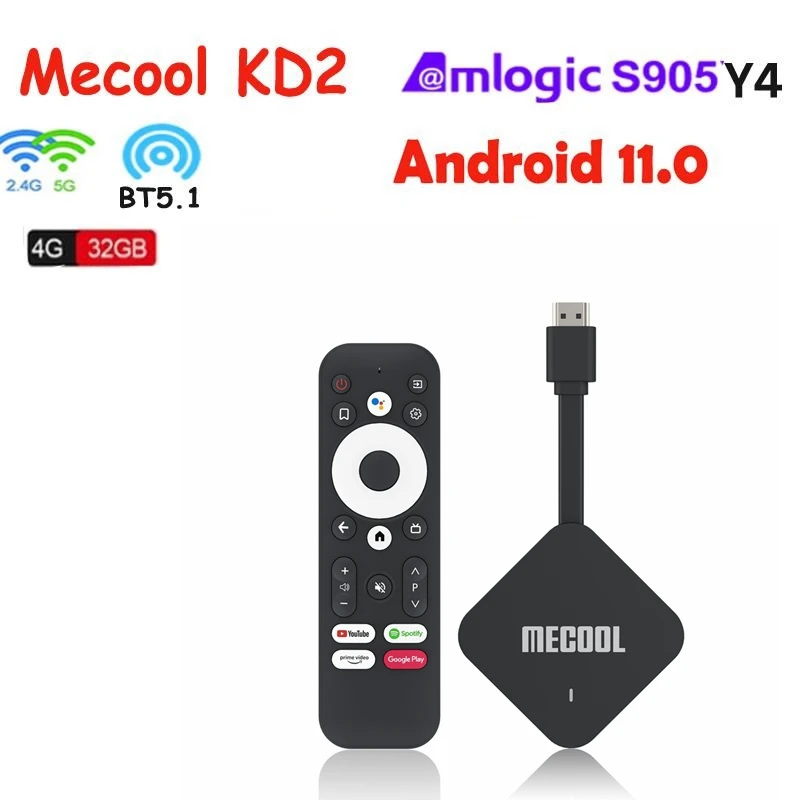 

20 шт. Mecool KD2 Google сертифицированная ТВ-приставка Android 11 Smart TV Stick Amlogic S905Y4 4 ГБ 32 ГБ 4K 2,4G и двойной Wifi BT AV1 TV Dongle