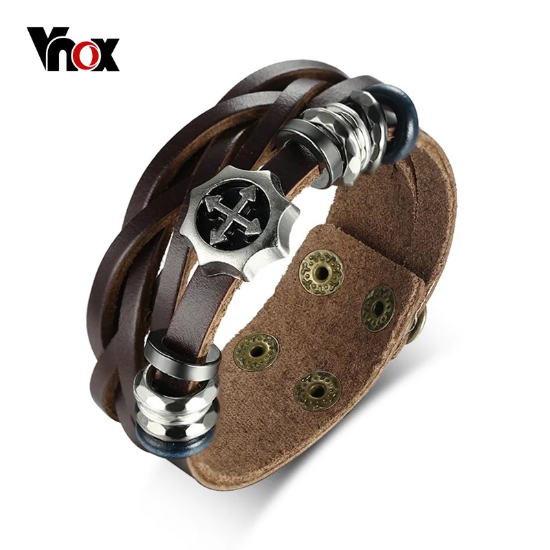 Винтажный плетеный браслет Vnox из натуральной кожи в богемном стиле мужские