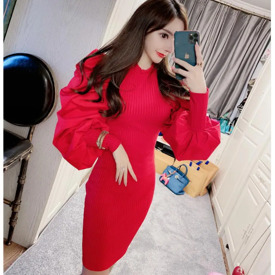 

Puff Sleeve Slim was thin dress