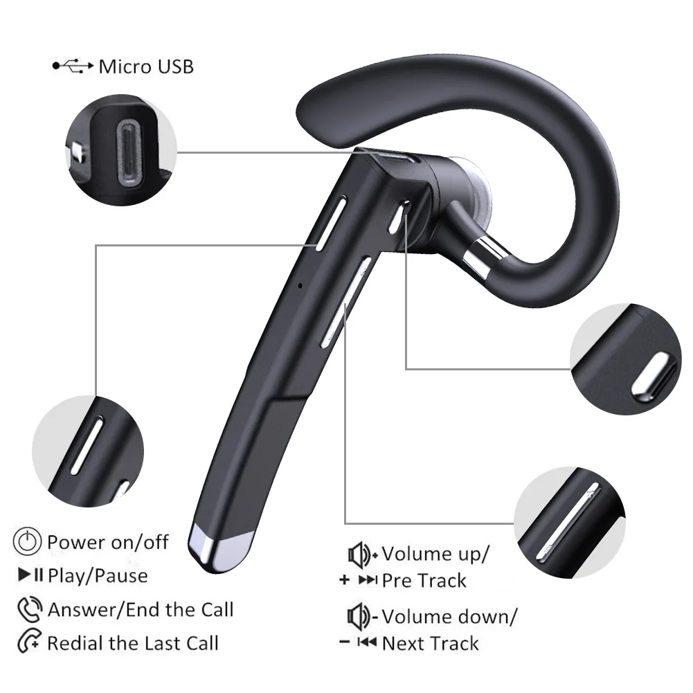 McGeSin Bluetooth Handsfree наушники беспроводные с шумоподавлением гарнитура микрофоном