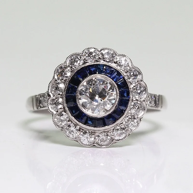 

Fashion Round Flower Plants Silver Color White Zirconia Female Metal Rings for Women Wedding Engagement Jewelry