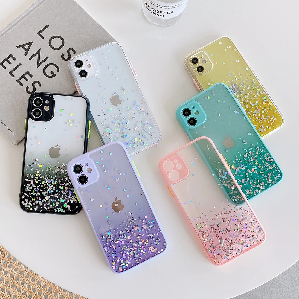 Чехол для iPhone 12 Pro Милый блестящий чехол телефона Mini 11 XS Max X XR 7 8 Plus прозрачный
