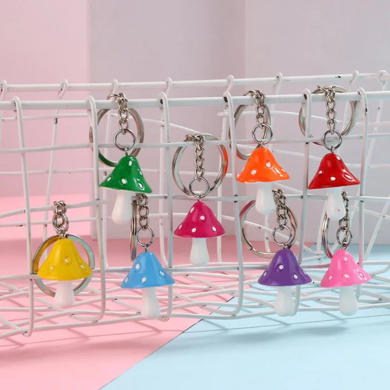 

New Acrylic Mushroom Long Pendant Keychain Key Rings Alloy Charms Gifts
