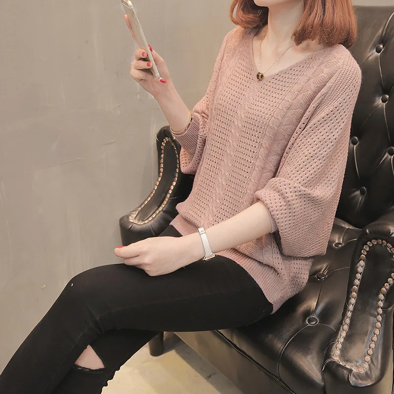 Женская рубашка летучая мышь Свободный пуловер свитер осень-зима 2019 новая