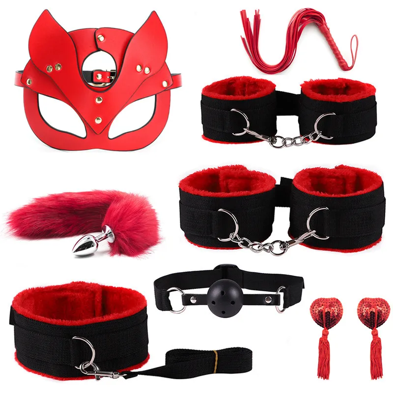 

Erotic Cat Ear Mask 40CM Fox Tail Metal Anal Plug BDSM Sex Bondage Set Whip Handcuffs Sex Toys for Women Adult Erotic Butt Plug