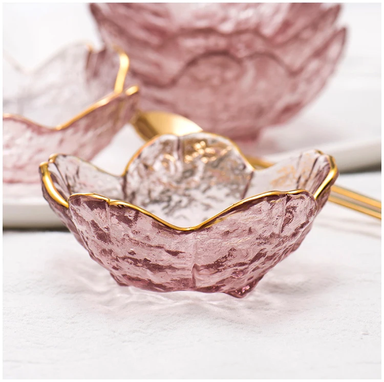 

Small Glass Dish Nordic Style Gold Inlay Glass Sauce Bowl Mini Japanese Cherry Blossoms Seasoning Plate For Ice Cream Fruit Sala