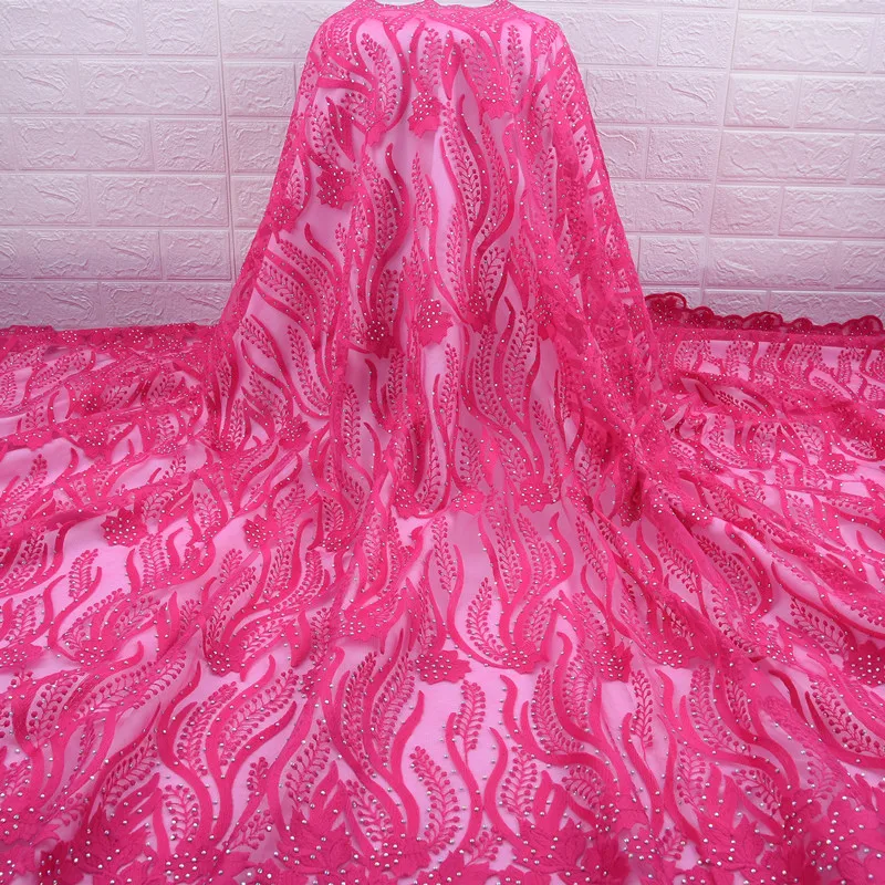 

2019 Latest African Tulle Lace Fabric High Quality Nigerian Milk Silk French Net Lace Material With Stones For Sewing DressA1535