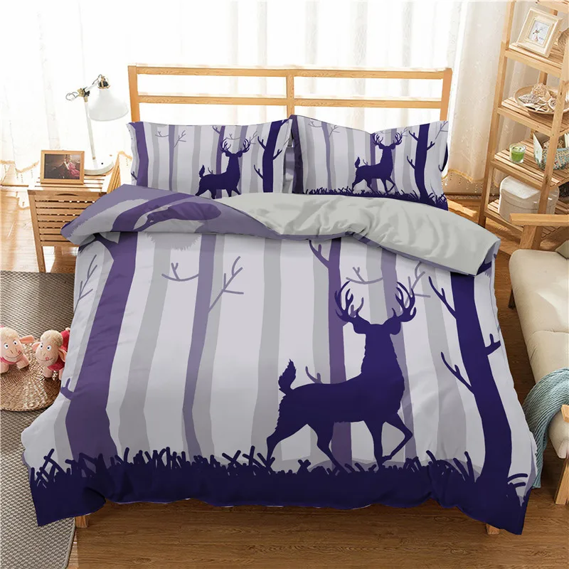 Комплект постельного белья с рисунком оленя и леса пододеяльник мультяшными