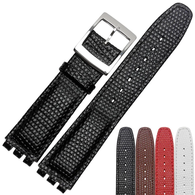 Lizard pattern watch band genuine leather strap 17mm red brown  replacement wristband for Swatch Swiss 51 Series YCS YAS YGS