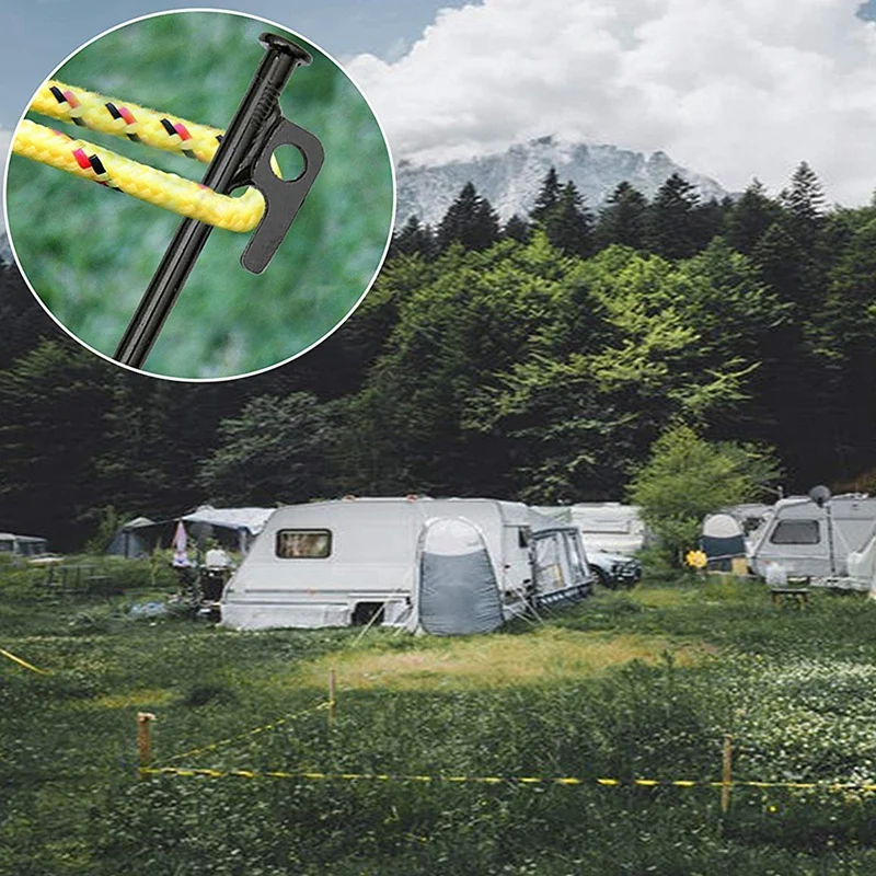 

Heavy Duty Steel Tent Stakes Tarp Pegs Solid Stakes Footprint Camping Stakes for Outdoor Trip Hiking Gardening, 4 Pack