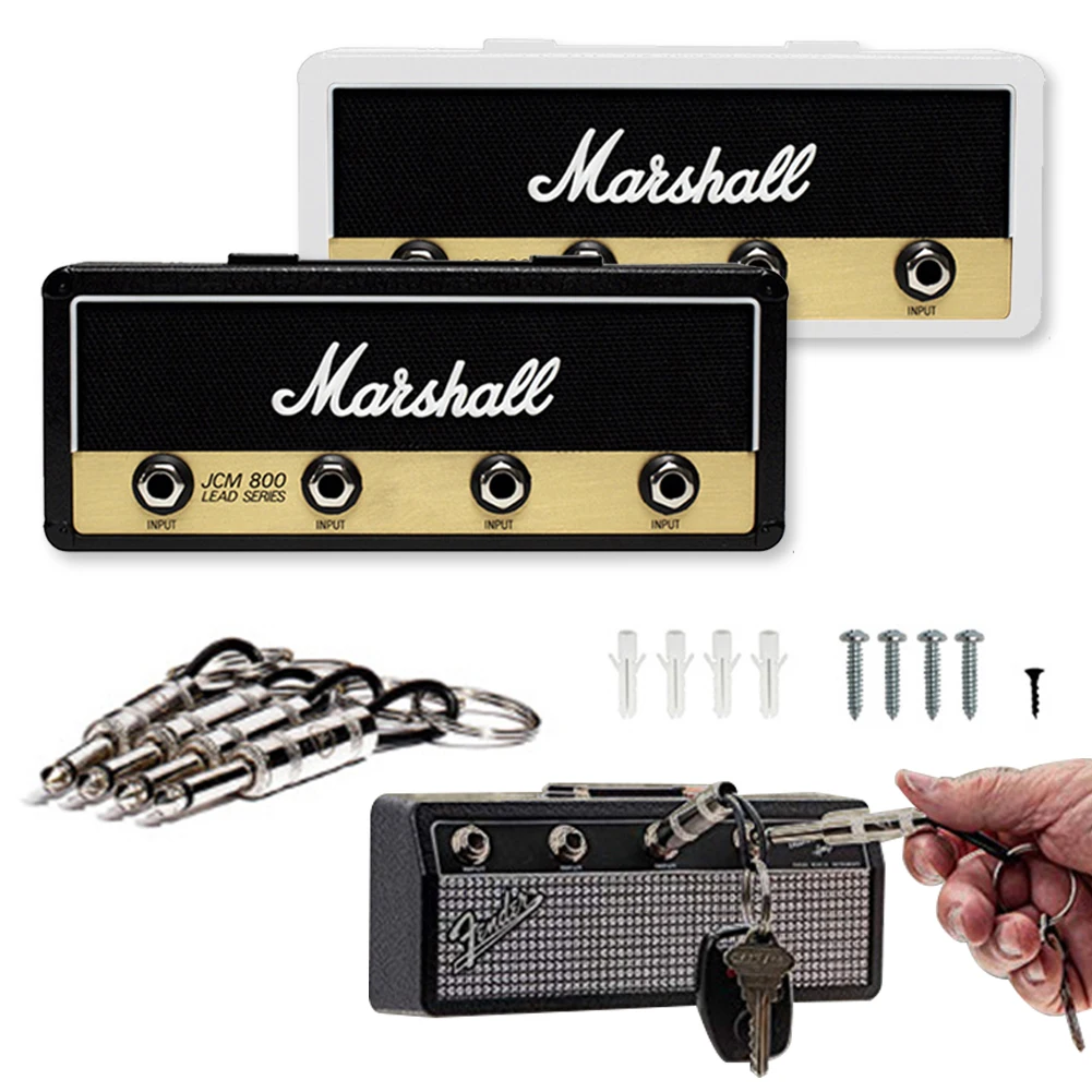 

Vintage Guitar Amp Key Holder with 4 Keychains Wall Mounting Punch Free Key Hanger Rack Home Decoration Creative Classical