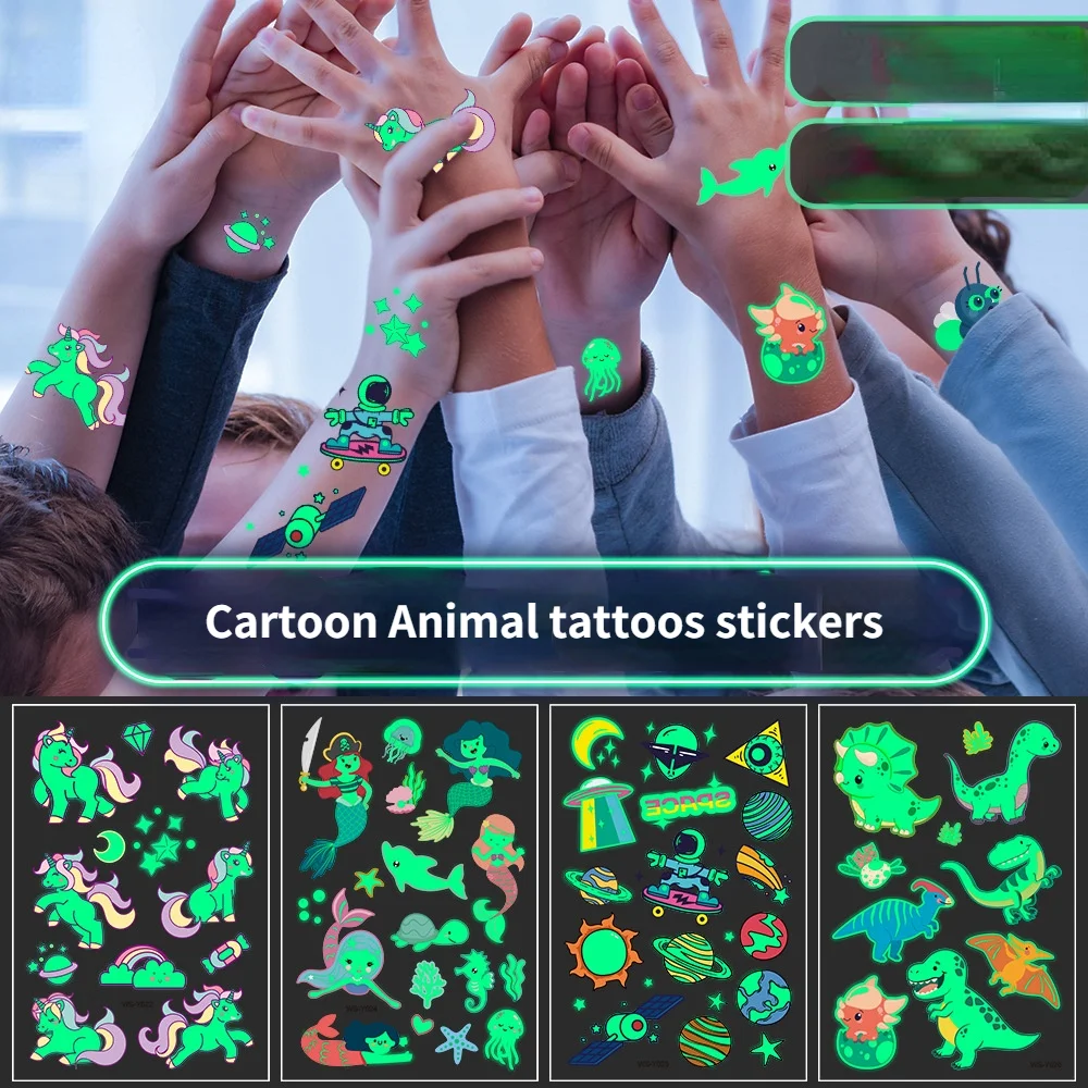 

10pcs Cartoon Animal Temporary Tattoos Stickers Waterproof Luminous Tattoo Sticker Animal Fake Tattoo Stickers Party Supplies